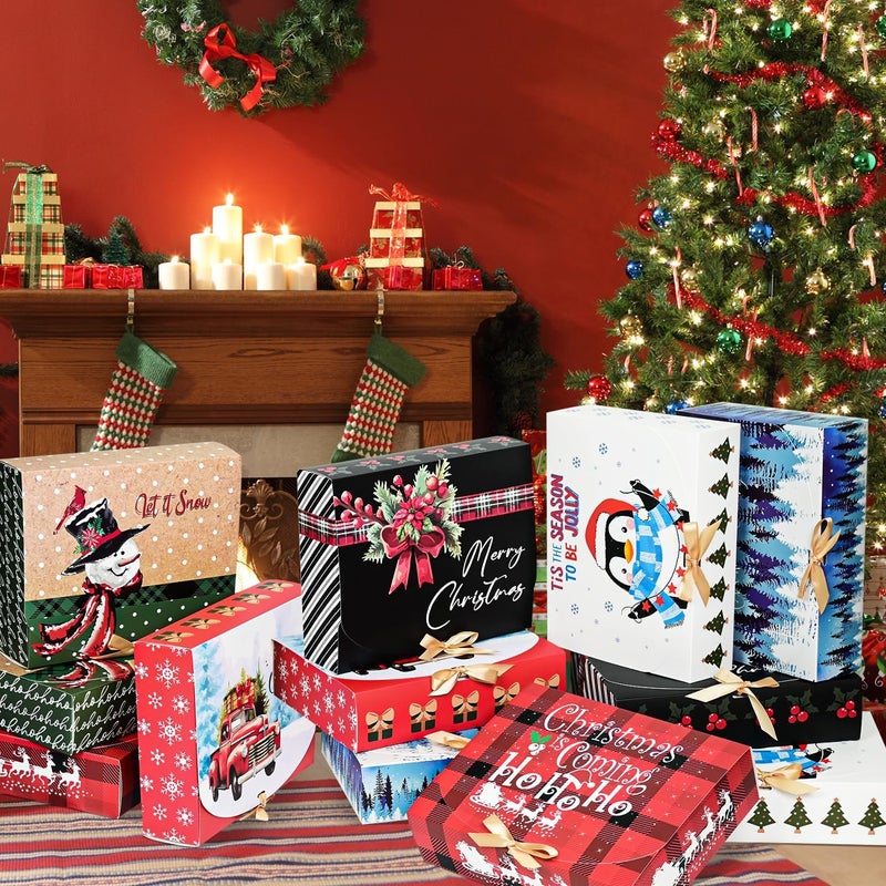 WLUSEAXI 12Pack Large Christmas Gift Boxes, 12x9.8x3.1Inches Christmas Boxes for Gifts with Lids, Perfect for Festive Gift Wrapping and Xmas Holiday Present - Image 2